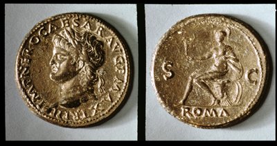 Münze mit Nero (Metall) von Roman